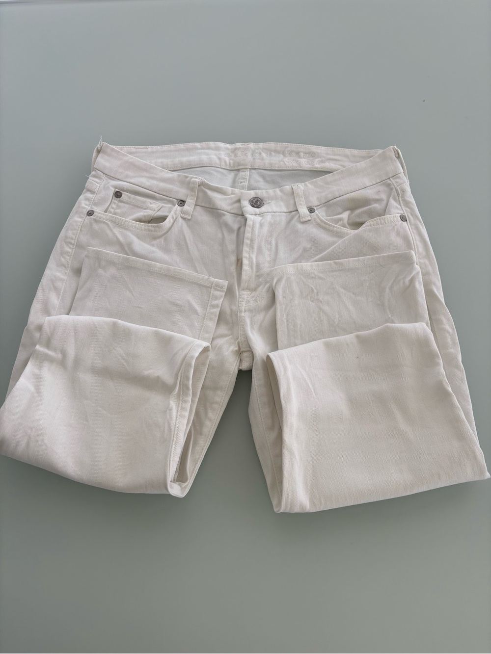7 For All Mankind Men's White Straight Jeans